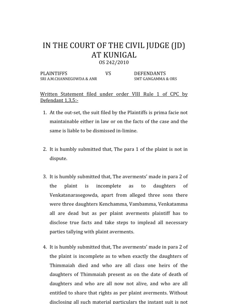 written statement in civil procedure code